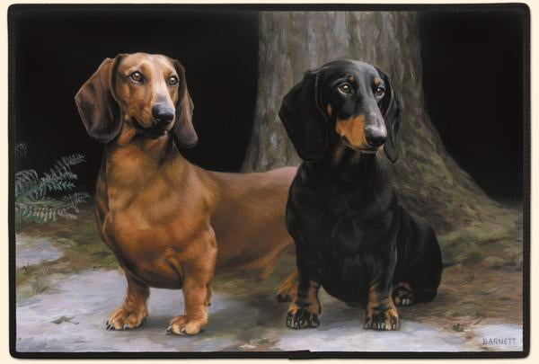 Dachshunds on Path Polyester Doormat