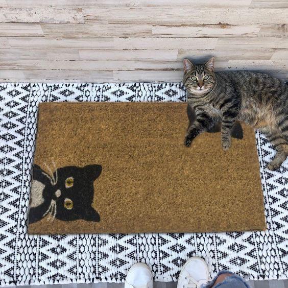 Cat Curiosity Handwoven Coco Doormat