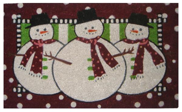 Three Snowmen Handwoven Coco Doormat