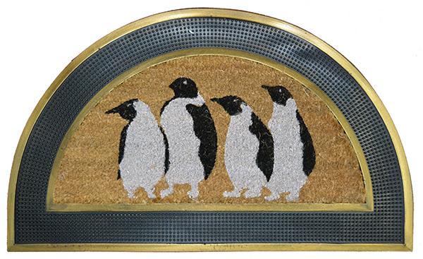 Penguins Half Round Brush Rubber Coir Doormat