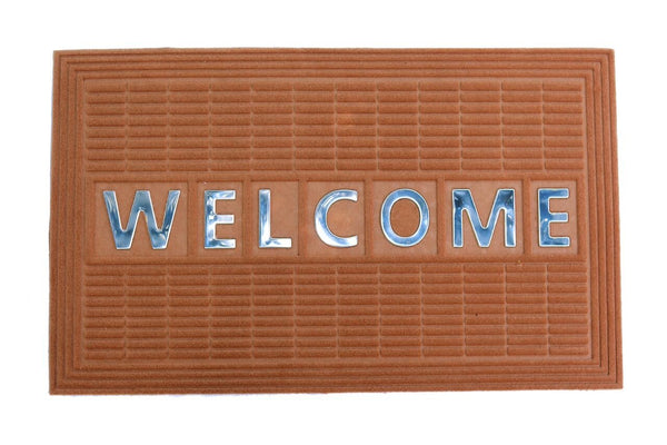 Welcome Steel Insert Synthetic Doormat - Light Brown