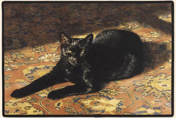 BASKING BLACK CAT DOORMAT