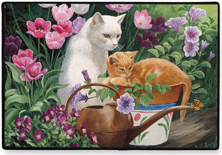 Cats in the Garden Polyester Doormat
