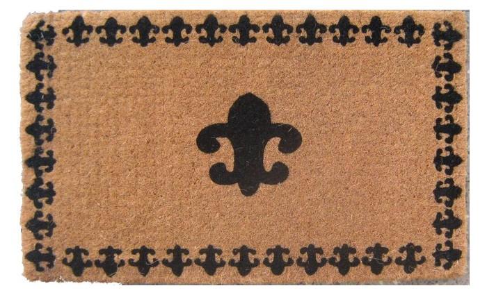 Fleur De Lis Black Border Handwoven Coco Doormat