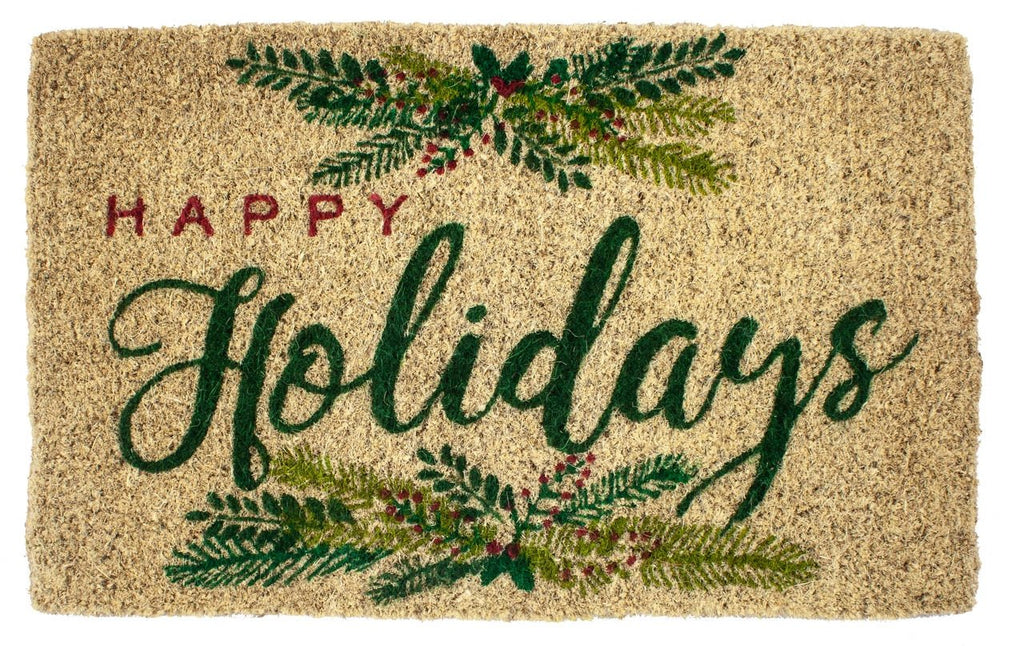 Happy Holidays Handwoven Coco Doormat