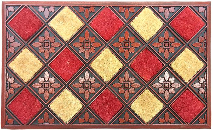 Colored Squares Rubber Coir Doormat