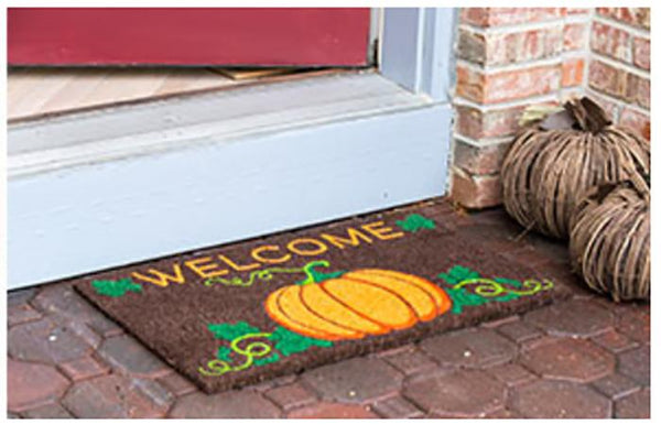 Welcome Pumpkin Handwoven Coco Doormat