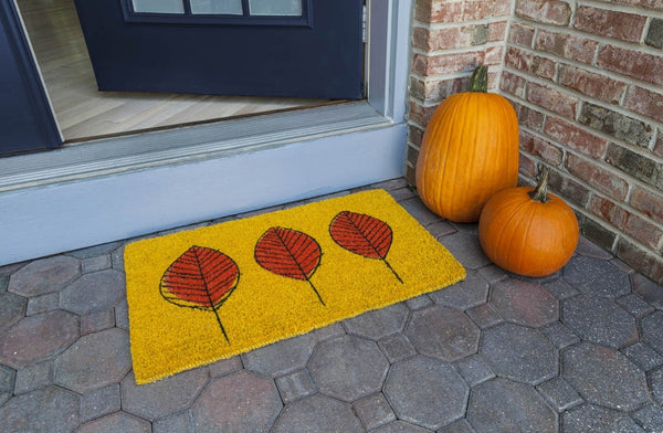 Three Leaves Handwoven Coco Doormat